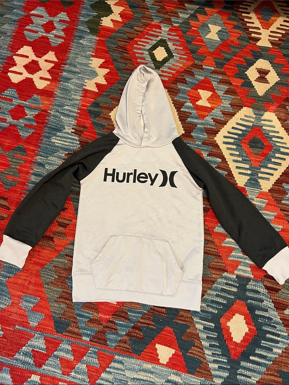 Hurley Light Gray Hoodie with Black Raglan Sleeves